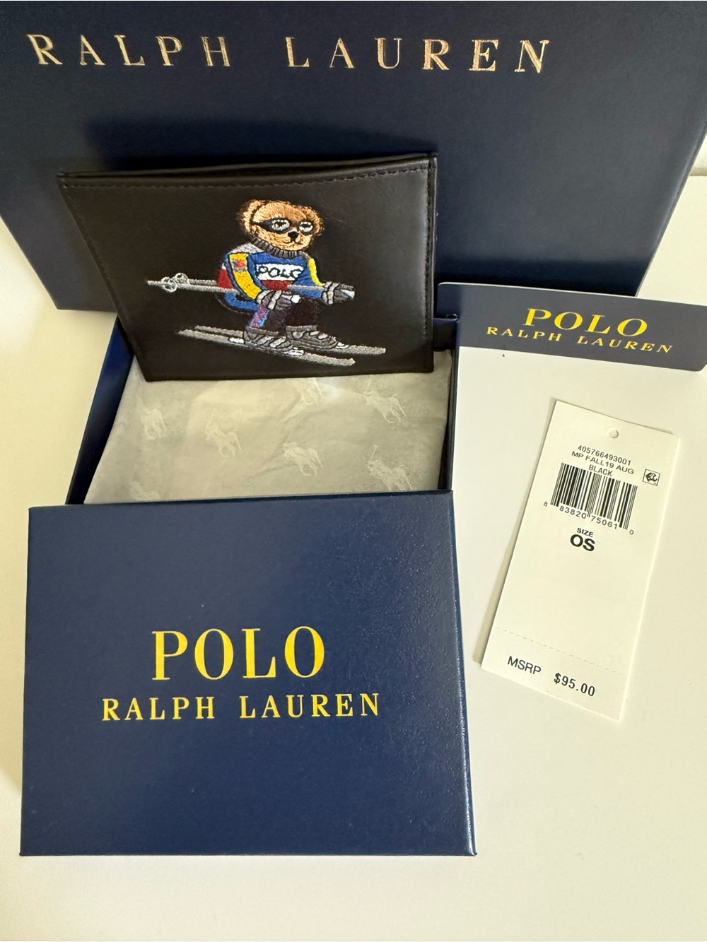 Polo Ralph Lauren Embroidered Ski Bear Leather Card Holder Black NWT OS - Picture 9 of 17